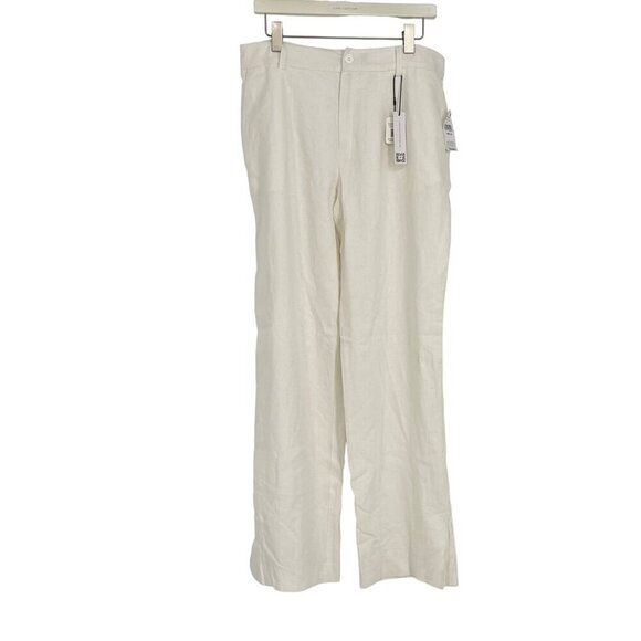 Sanctuary Women's White Flat Front Pockets Straight Leg Linen Trouser Pants Size - Picture 11 of 11